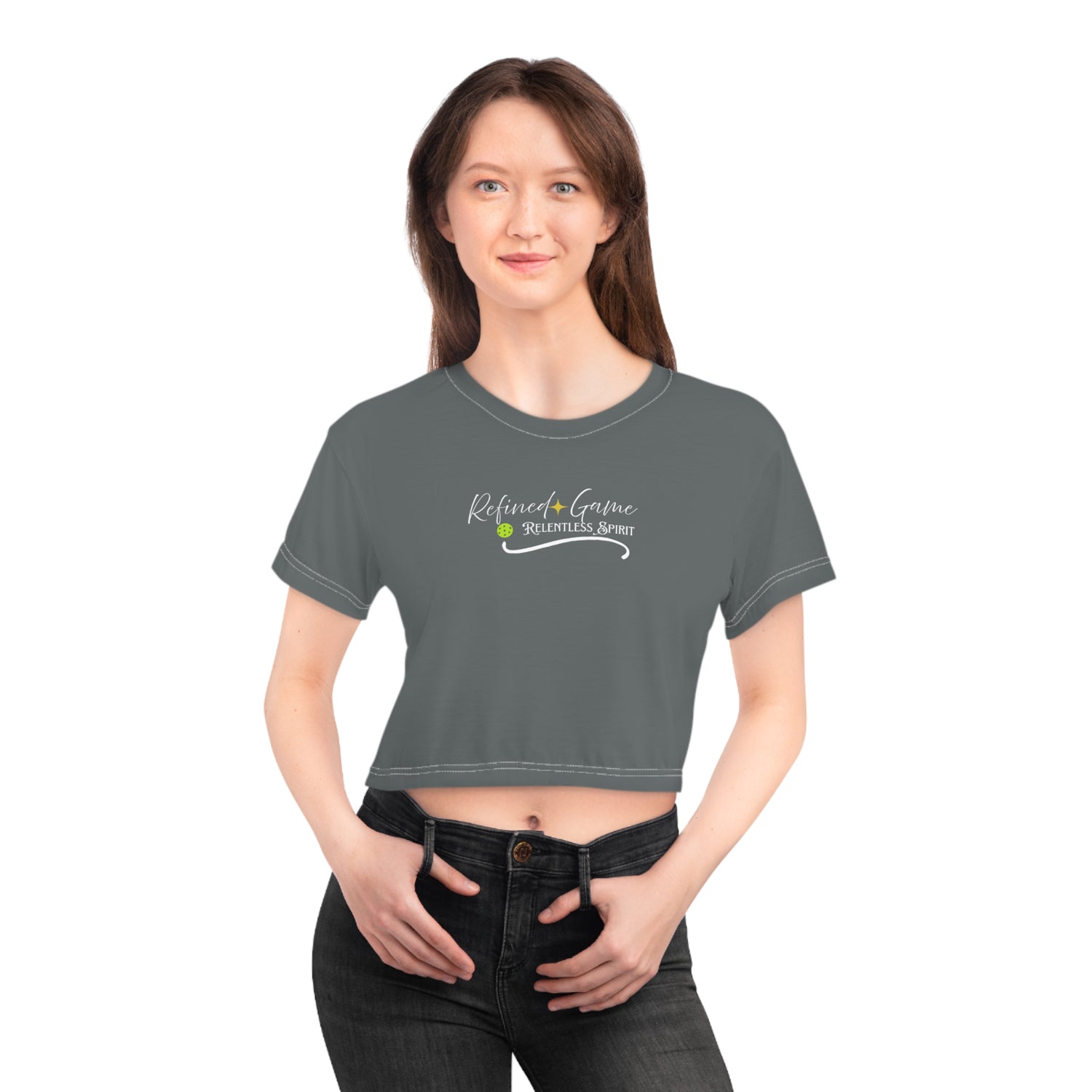 Pickleball Women's Crop Tee - Refined Game & Relentless Spirit Design