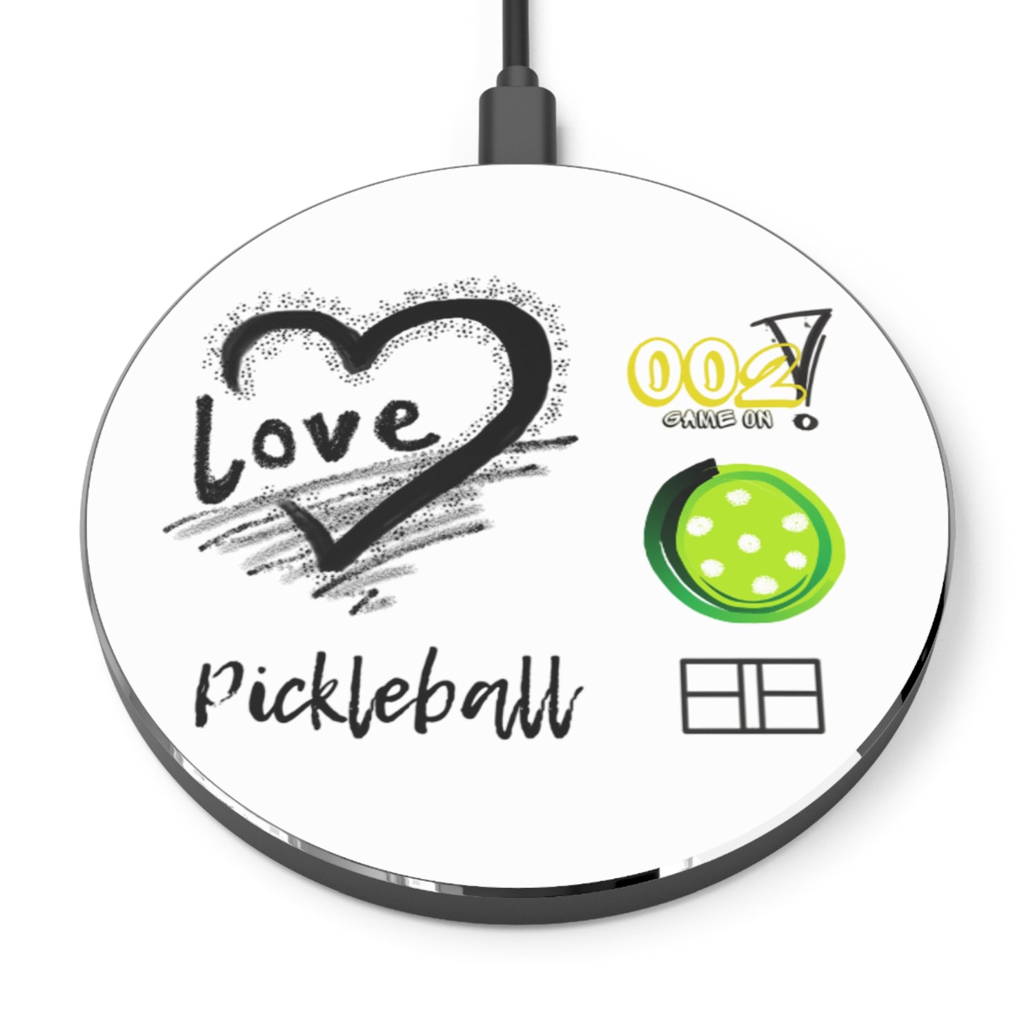 Wireless Charger - LOVE Pickleball Design for Pickleball Enthusiasts | Tech Accessory