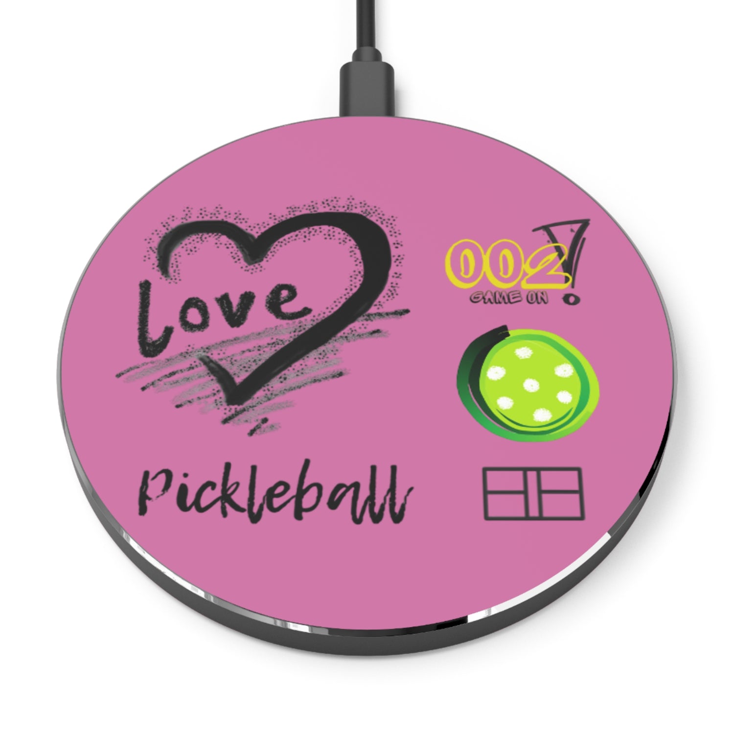 Wireless Charger - LOVE Pickleball Design for Pickleball Enthusiasts | Tech Accessory
