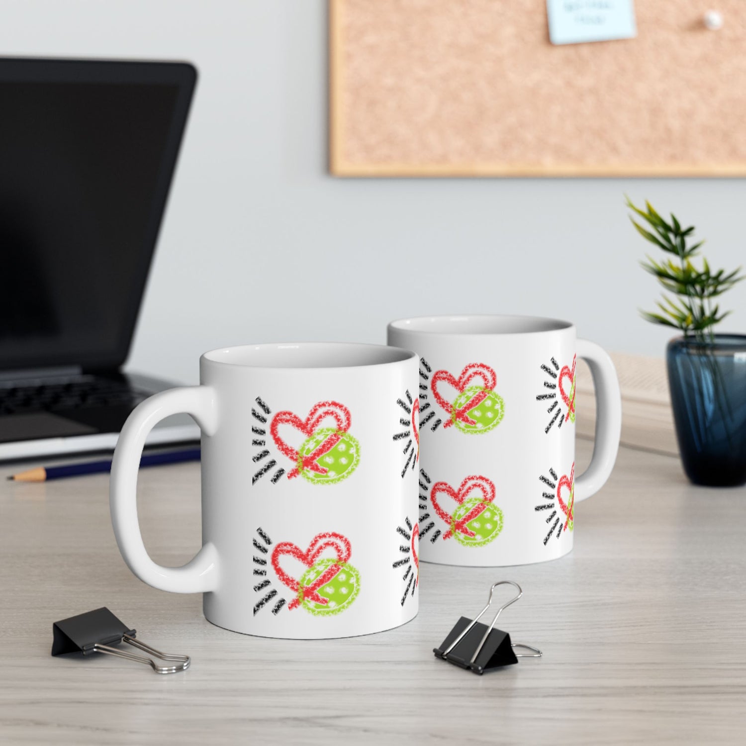 Colorful Heart Pickleball Love Design Ceramic Mug - 11oz & 15oz