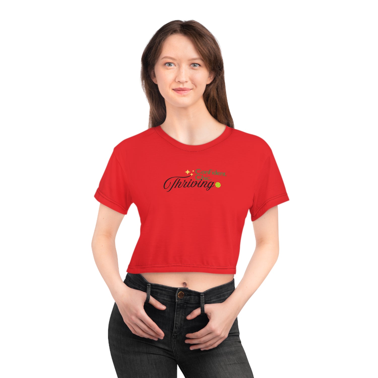 Women's Crop Top - Confident Chic Thriving Design - Women's Pickleball Tee Apparel