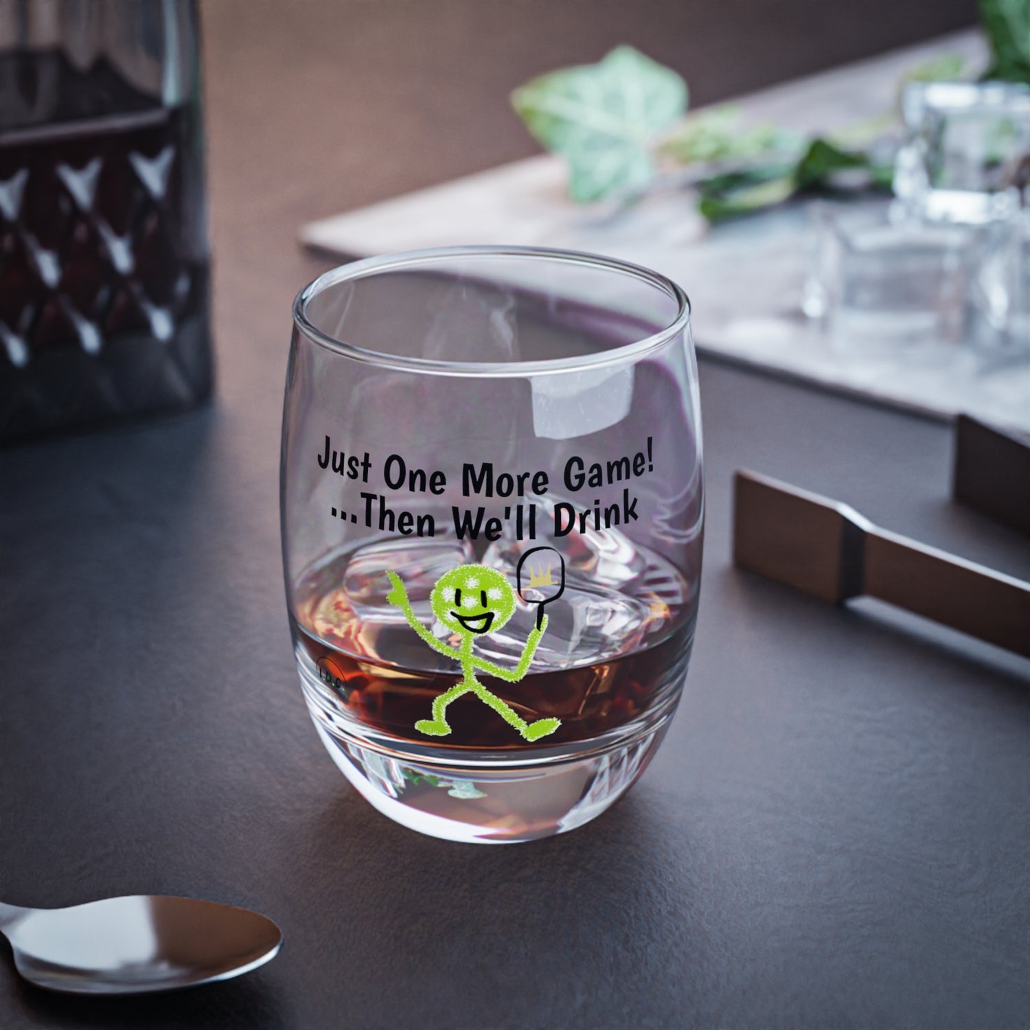 Pickleball Whiskey Glass - 'Just One More Game Then We'll Drink' Design