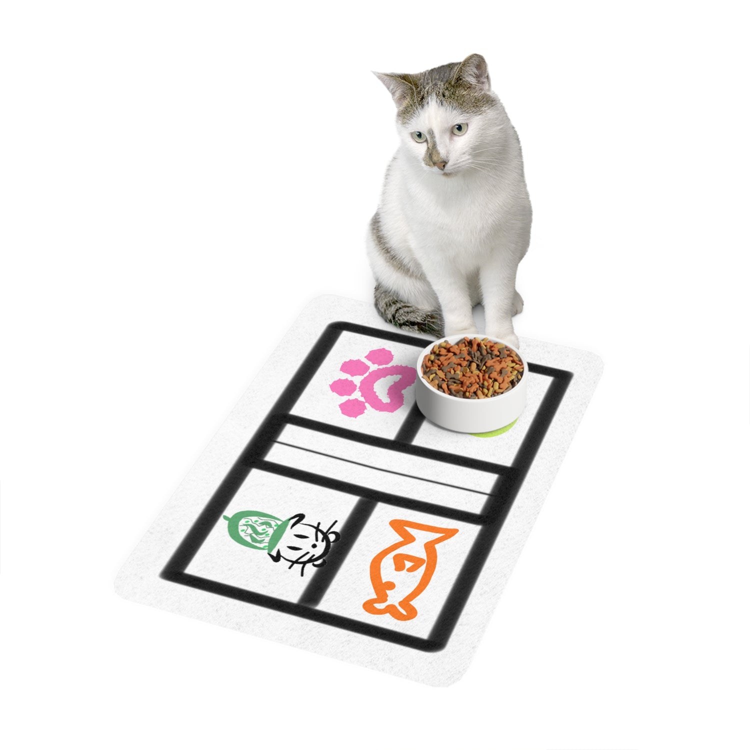 Pet Food Mat - Pickleball Cat Design