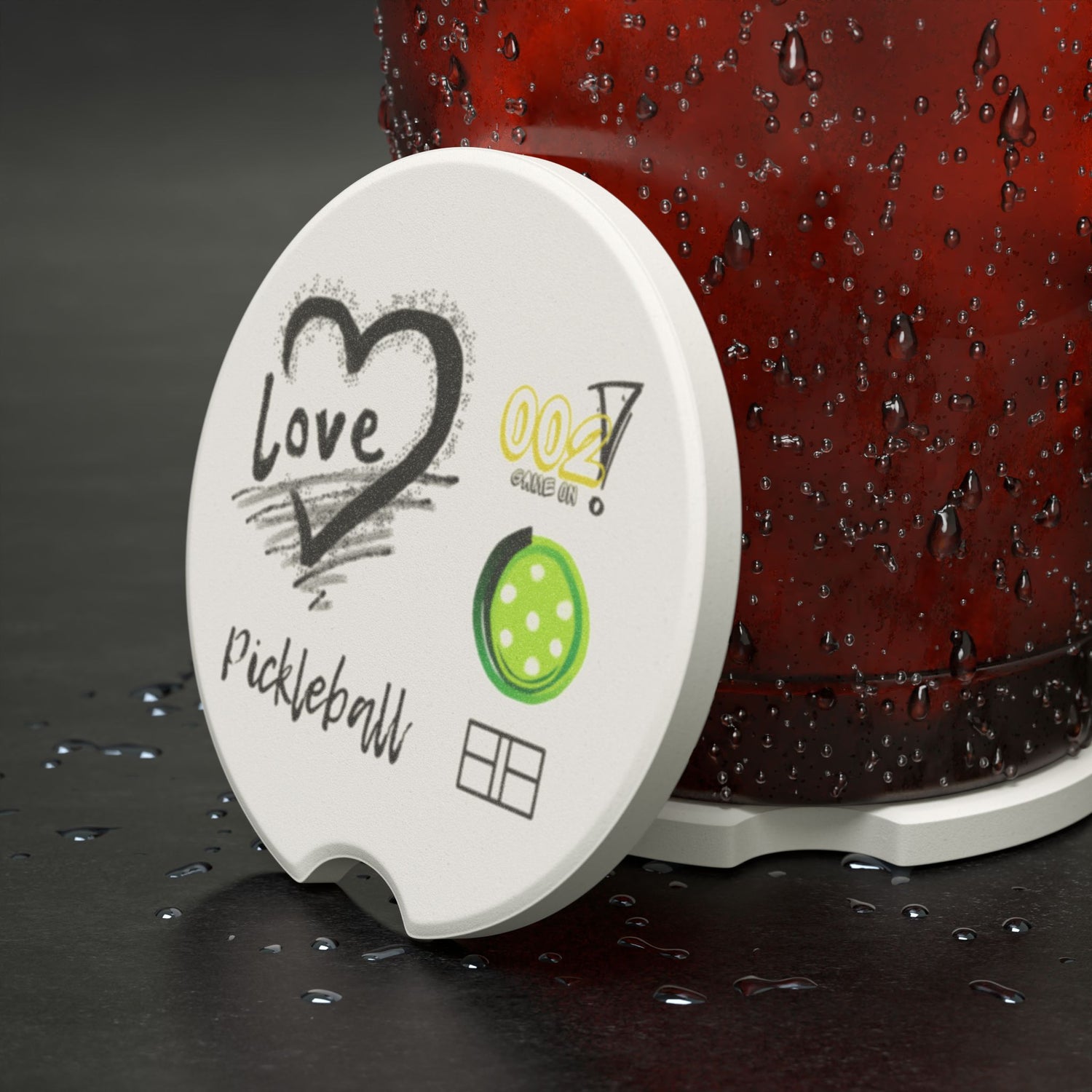 Car Coaster - LOVE Pickleball Design - Gift for Pickleball Player