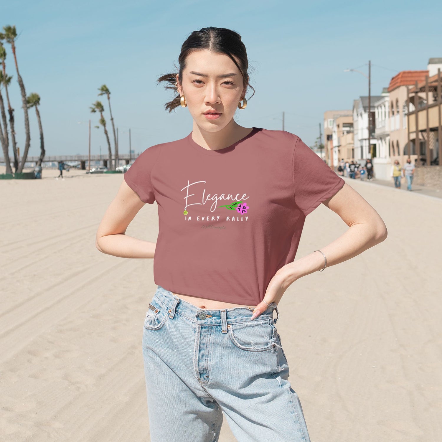 Women's Flowy Cropped Tee - Pickleball Elegance - In Every Rally Design