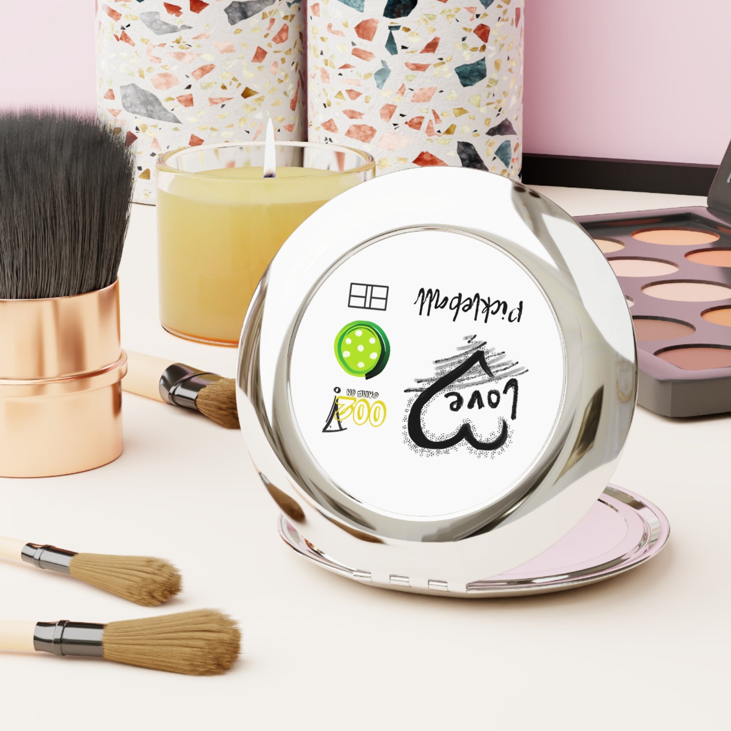 Compact Travel Mirror - LOVE Pickleball Design for Enthusiasts and Travelers
