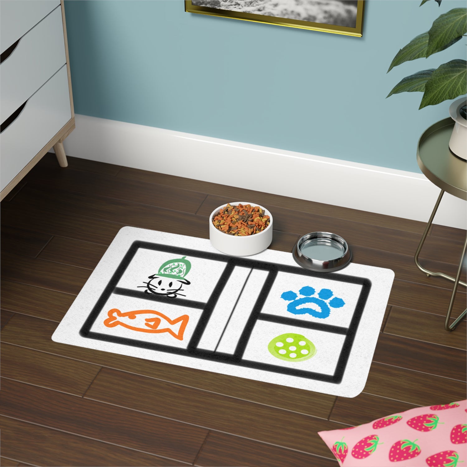 Pet Food Mat - Pickleball Cat Design