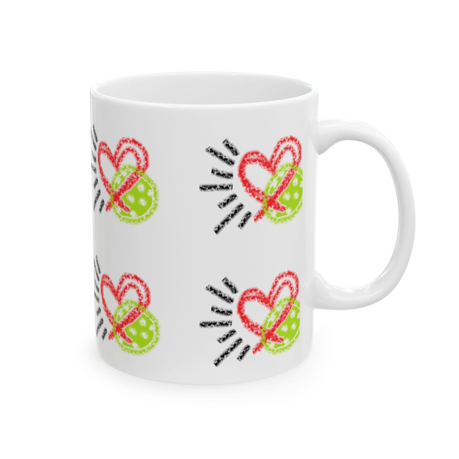 Colorful Heart Pickleball Love Design Ceramic Mug - 11oz & 15oz