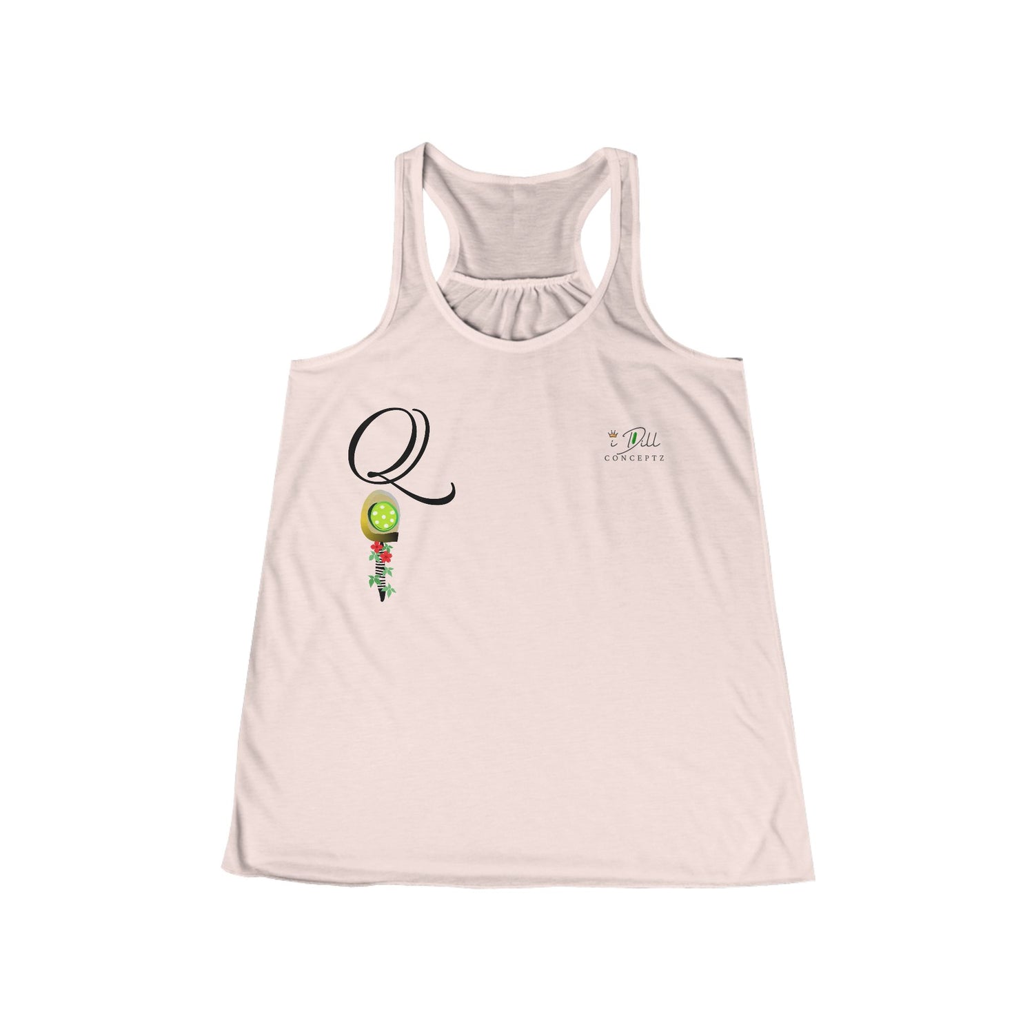 Personalized "Q" Initial Pickleball Women's Top Apparel - Monogrammed Flowy Tank Top for Women - Personalized Initial Pickleball Gift