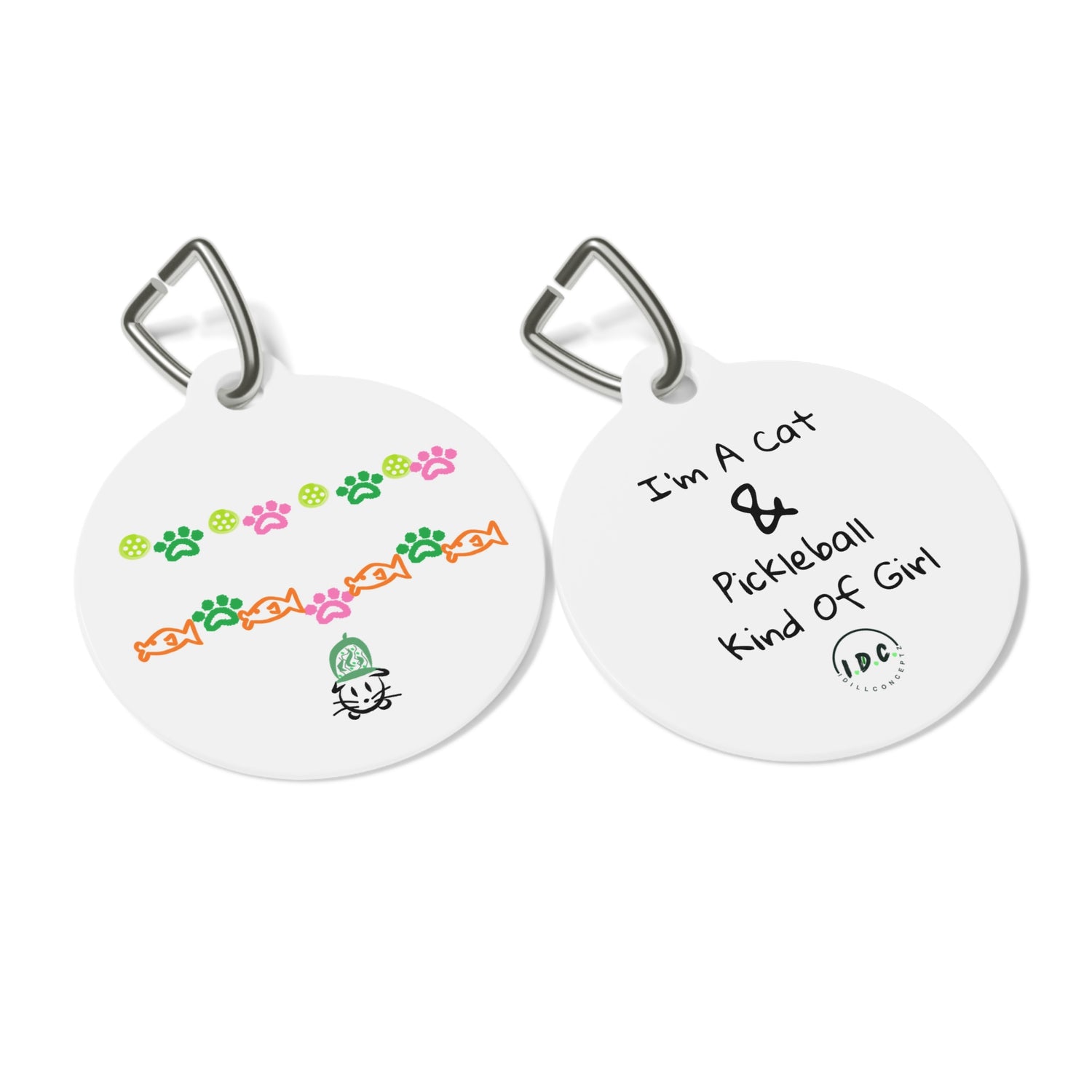 Pet Tag - Pickleball Cat Tag, Cat Paws and Fish Design - Unique Pet Accessory Gift