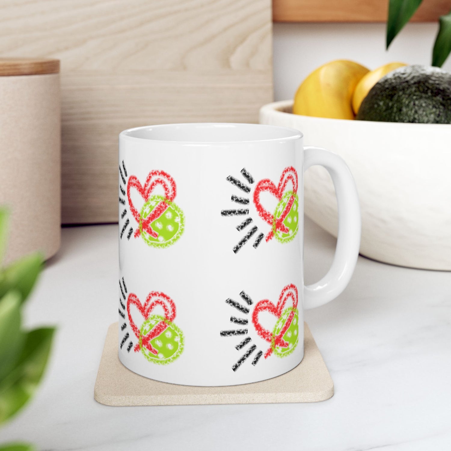 Colorful Heart Pickleball Love Design Ceramic Mug - 11oz & 15oz