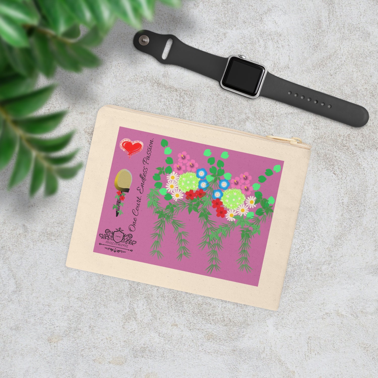 Pickleball Accessory Zipper Pouch - Pickleball Flower Garden Design