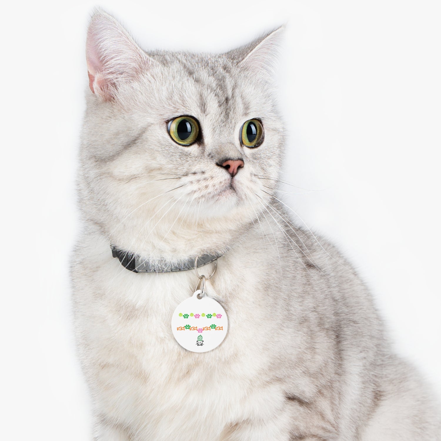 Pet Tag - Pickleball Cat Tag, Cat Paws and Fish Design - Unique Pet Accessory Gift