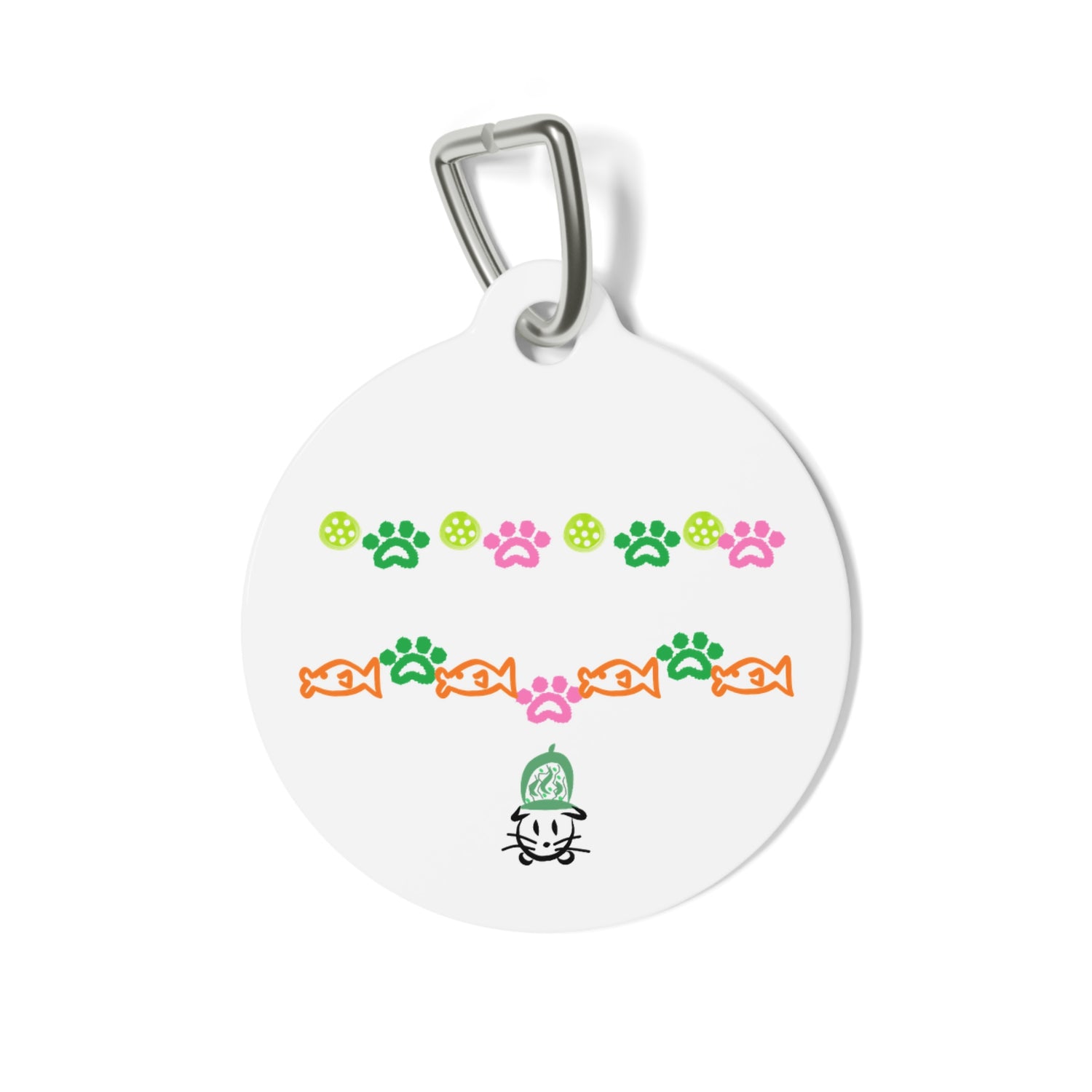 Pet Tag - Pickleball Cat Tag, Cat Paws and Fish Design - Unique Pet Accessory Gift
