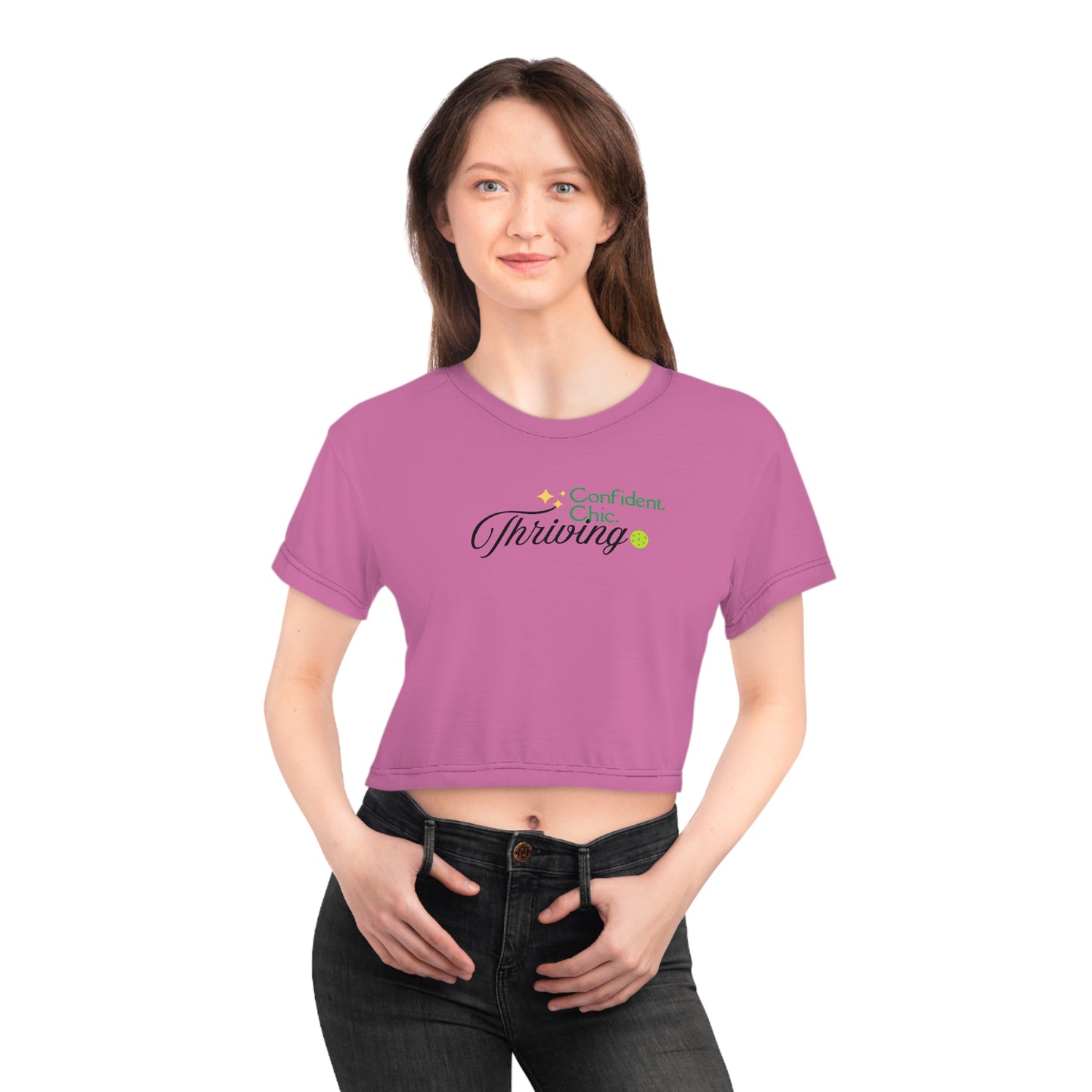 Women's Crop Top - Confident Chic Thriving Design - Women's Pickleball Tee Apparel
