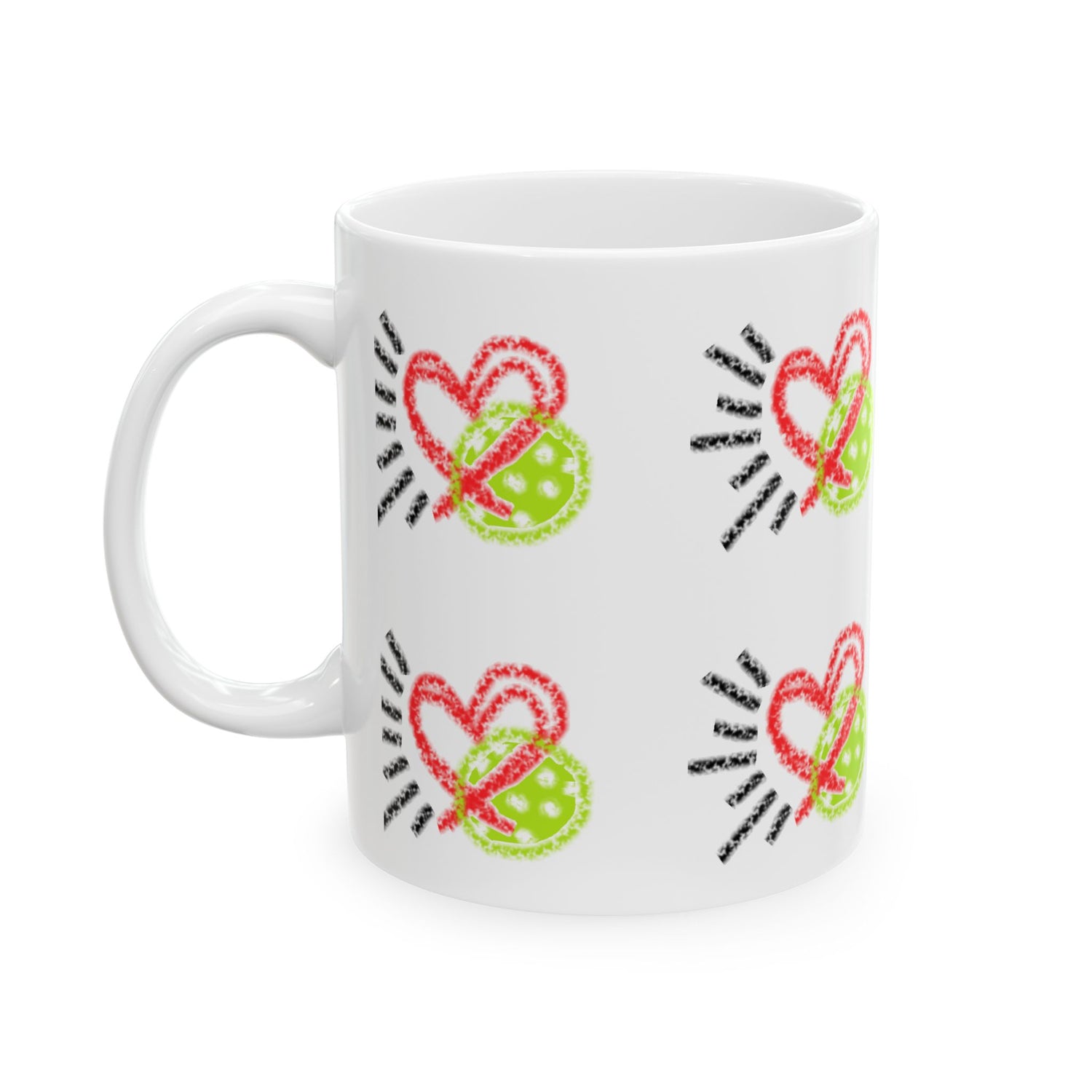 Colorful Heart Pickleball Love Design Ceramic Mug - 11oz & 15oz