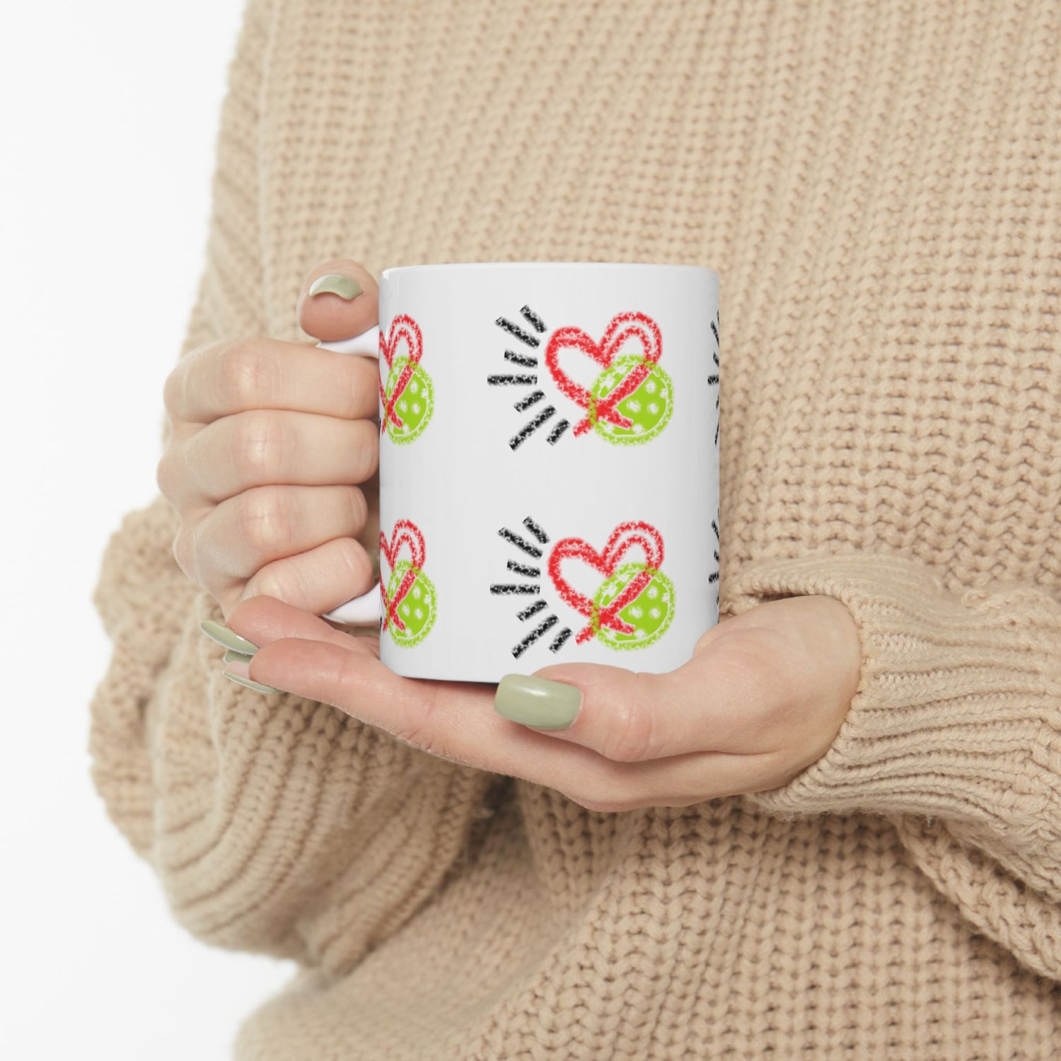 Colorful Heart Pickleball Love Design Ceramic Mug - 11oz & 15oz