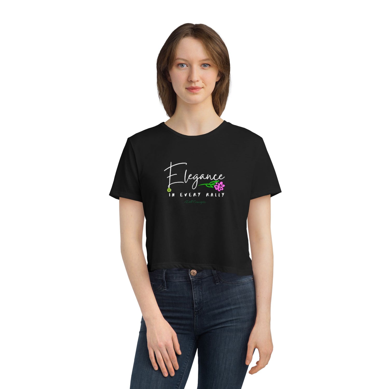 Women's Flowy Cropped Tee - Pickleball Elegance - In Every Rally Design