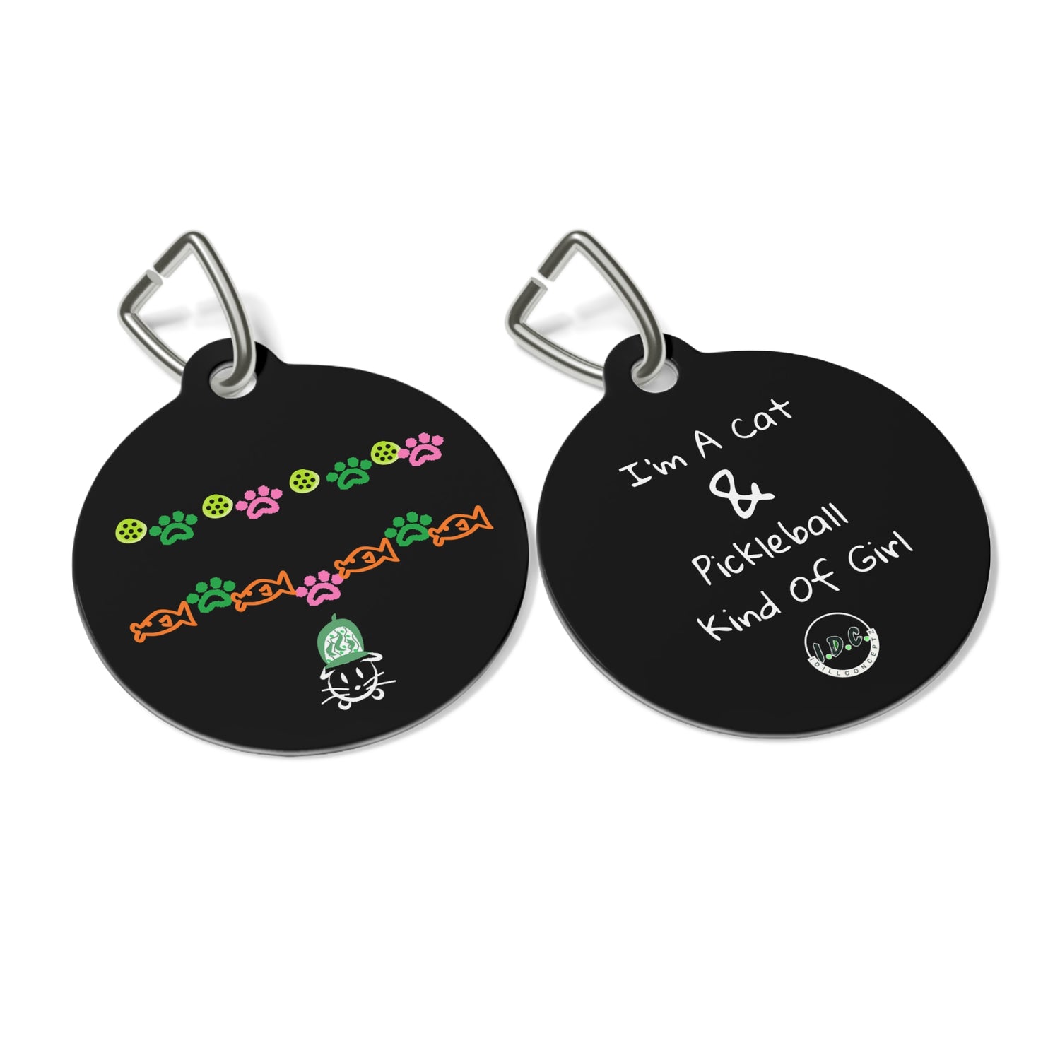 Pet Tag - Pickleball Cat Tag, Cat Paws and Fish Design - Unique Pet Accessory Gift