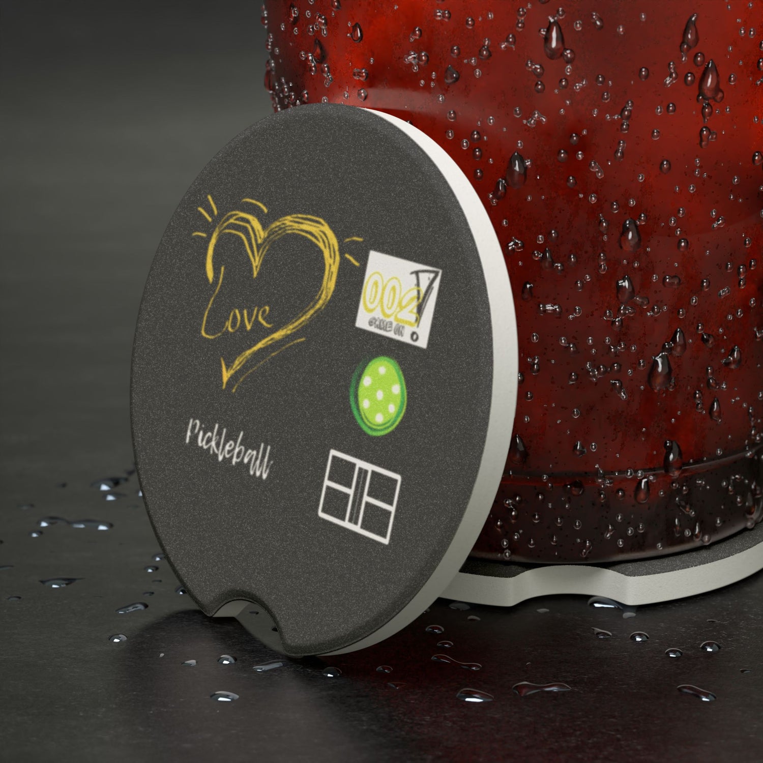 Car Coaster - LOVE Pickleball Design - Gift for Pickleball Player