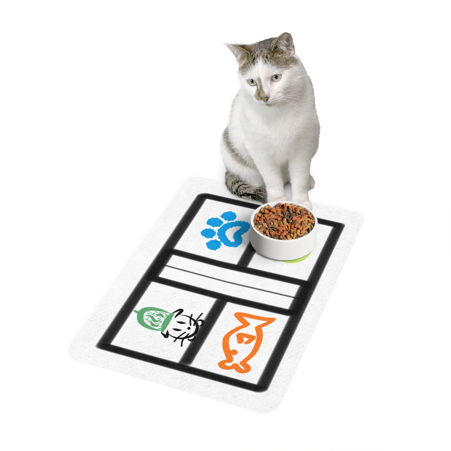 Pet Food Mat - Pickleball Cat Design