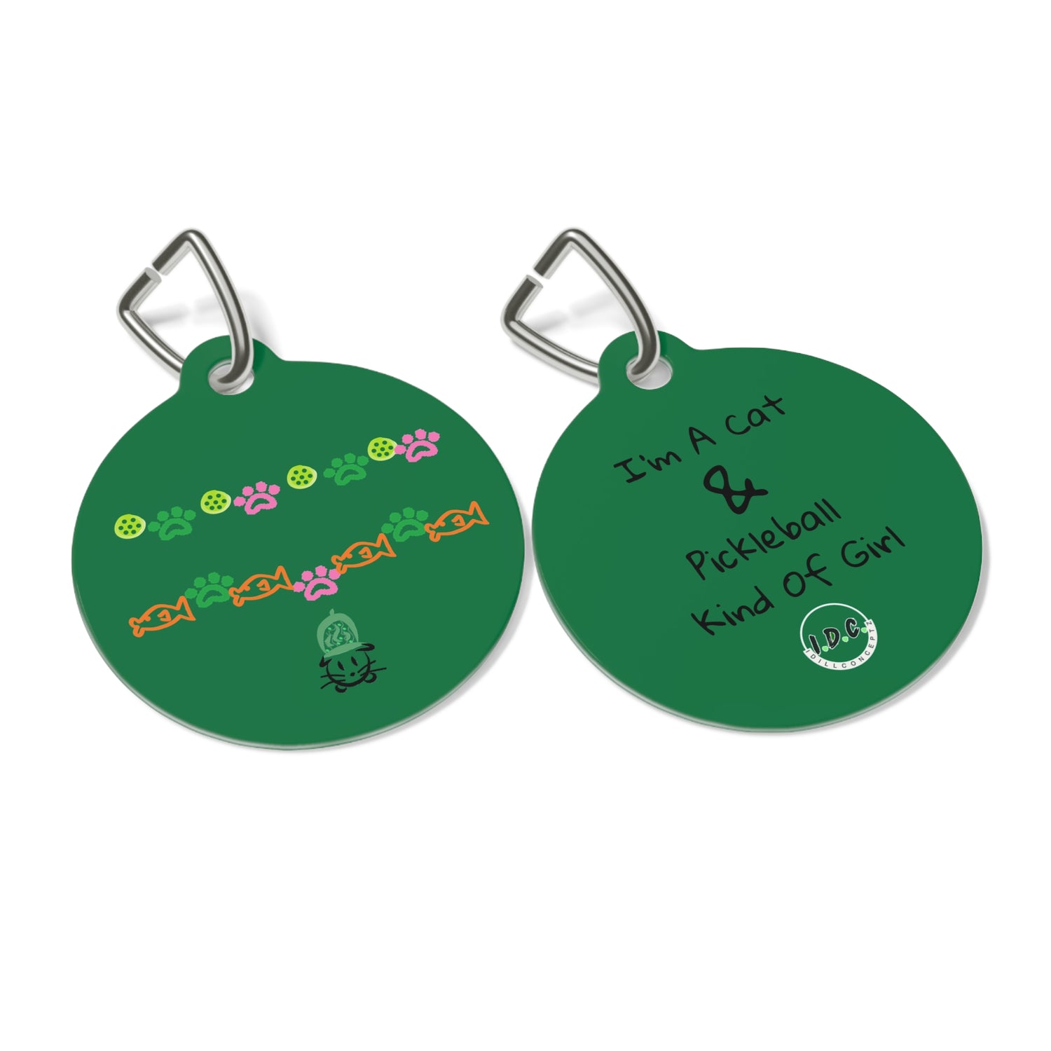Pet Tag - Pickleball Cat Tag, Cat Paws and Fish Design - Unique Pet Accessory Gift