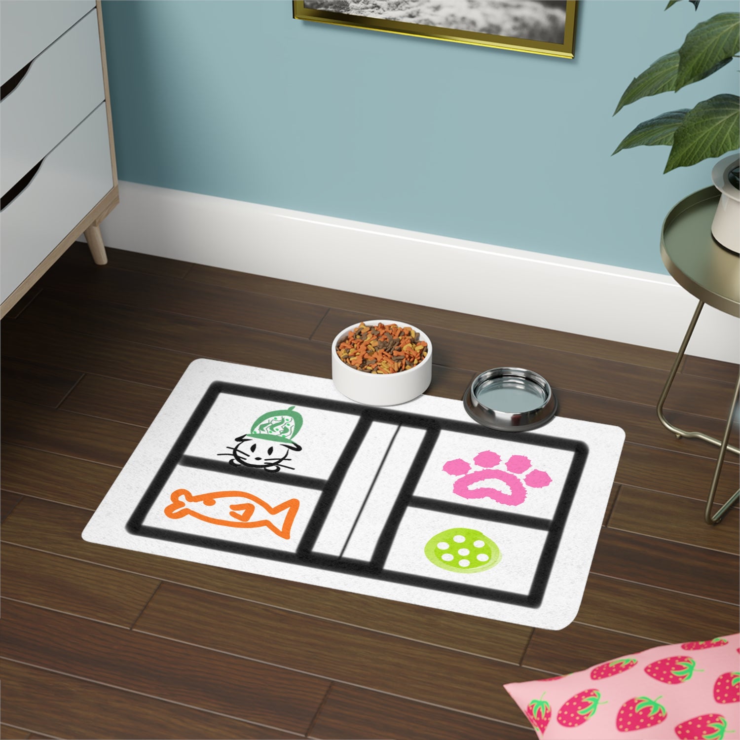 Pet Food Mat - Pickleball Cat Design